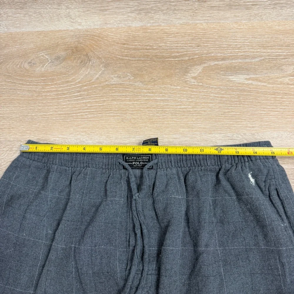 Polo Ralph Lauren Mens Grey Windowpane Plaid Cotton Flannel Pajama Pants Large